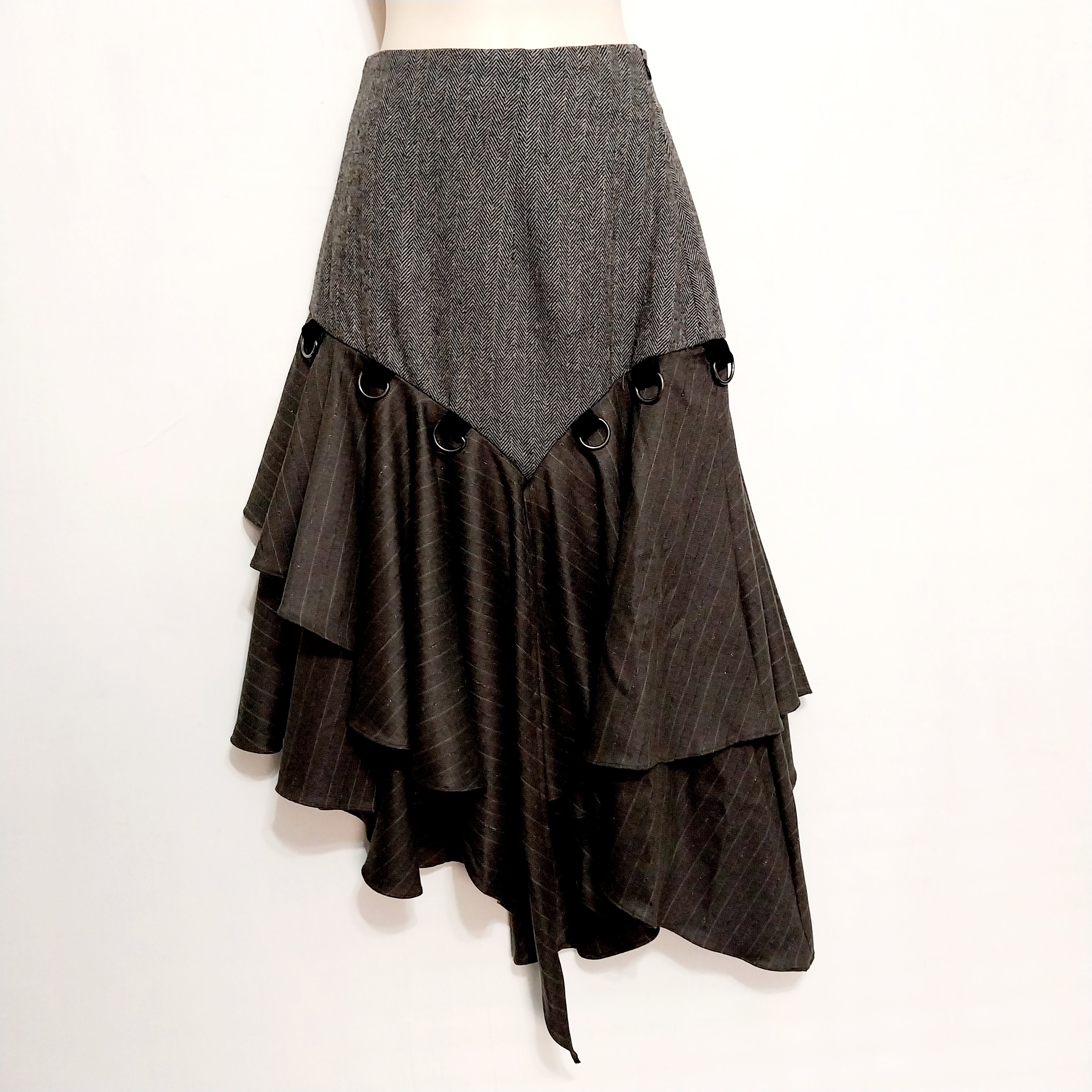 Asymmetric Layered Midi Skirt In Charcoal Gray